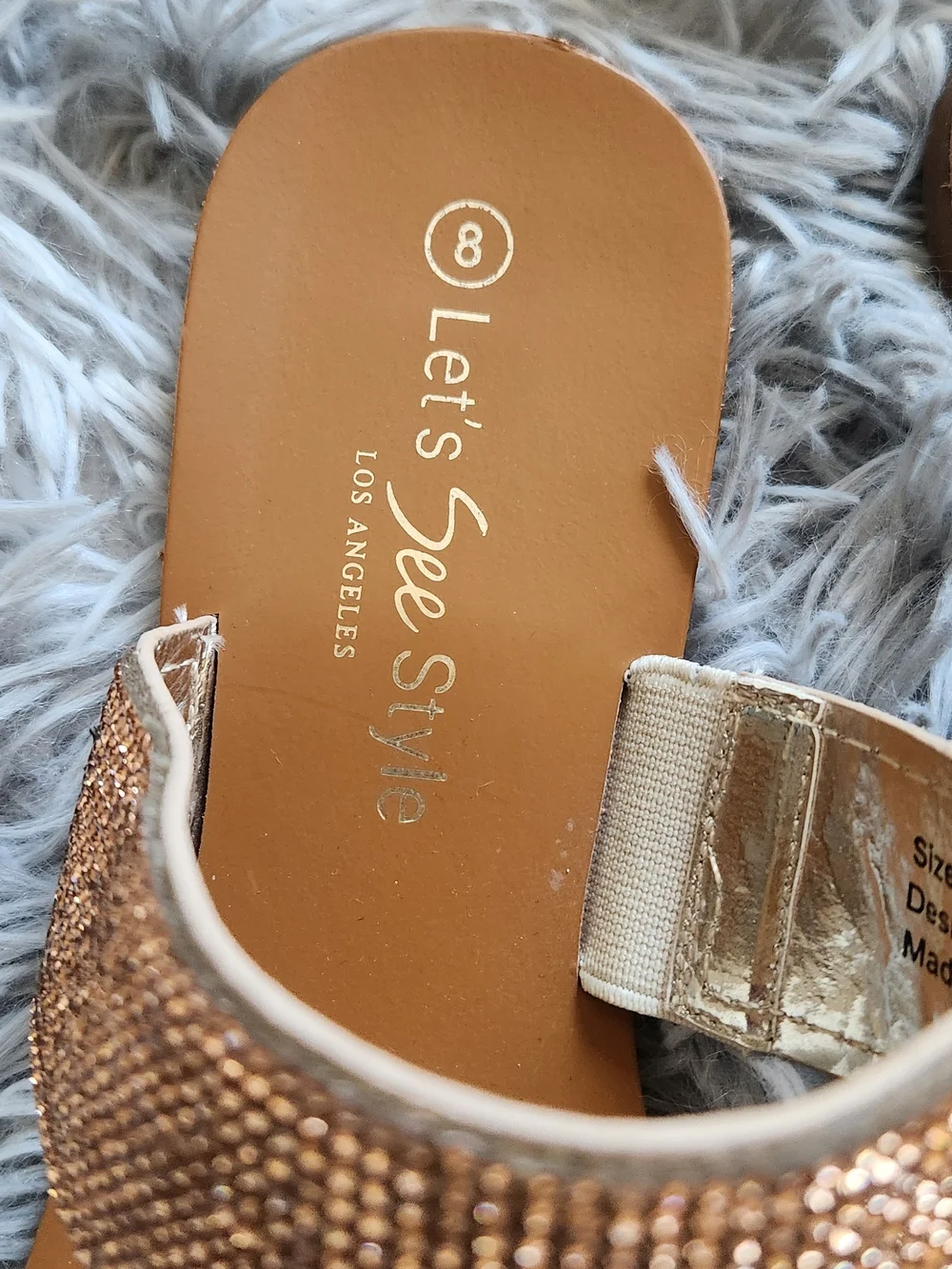 Gold Rhinestone Double-Strap Slide Sandals - Picture 3 of 5